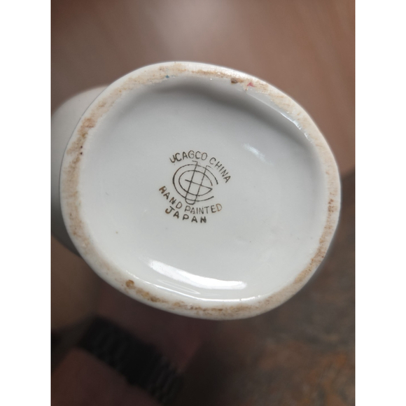 Vintage jug UCAGCO CHINA Japan handled Vase Hand painted Green Pink Flowers - Picture 5 of 5